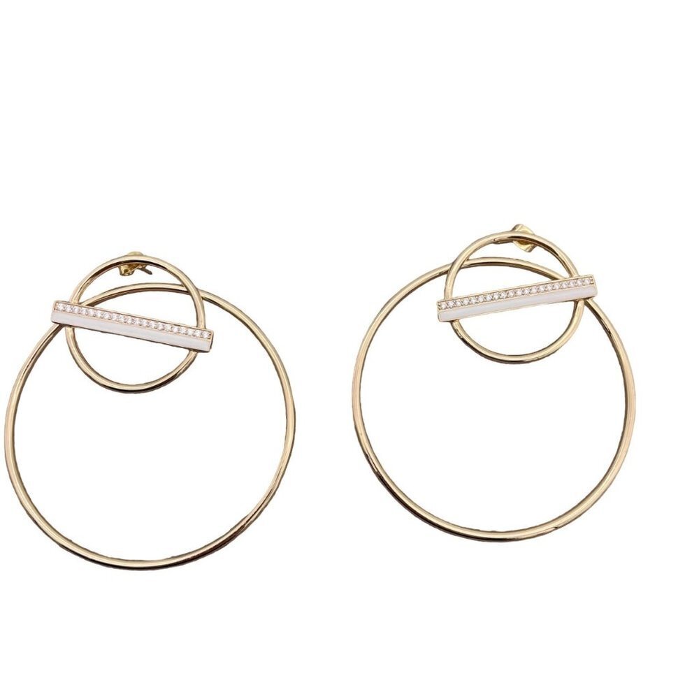 ES Marked Double Hoop Ring Pave Rhinestone Bar Earrings Gold Tone